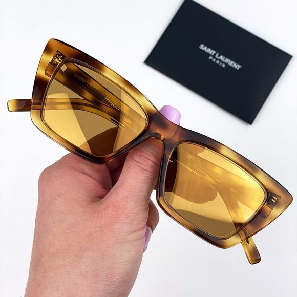 Saint Laurent SL276 MICA 022 Sunglasses Havana Yellow Cat Eye Women - Picture 1 of 14
